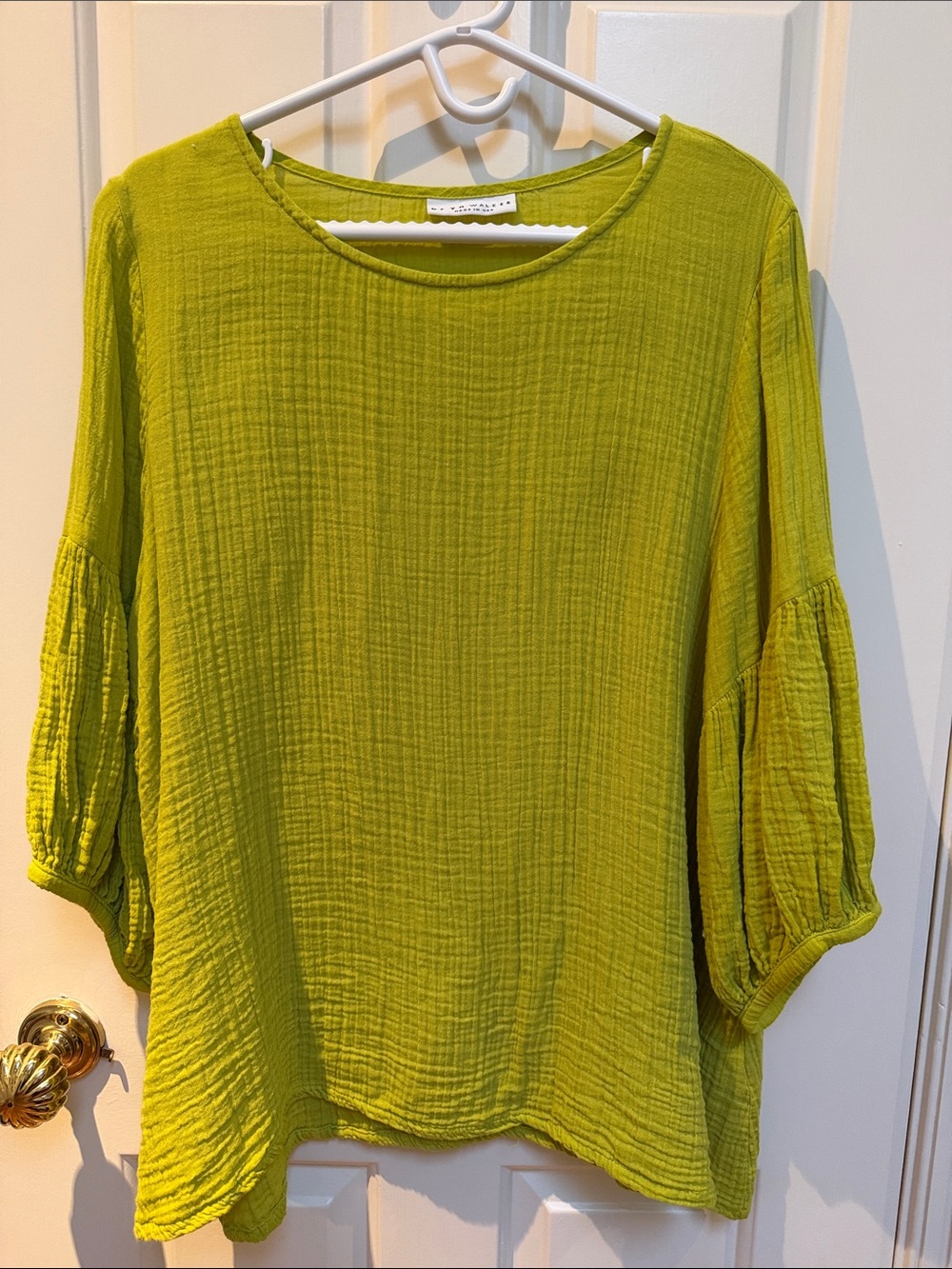 Bryn Walker sz L Chartreuse Gauzy Top statement sleeves 100% cotton
